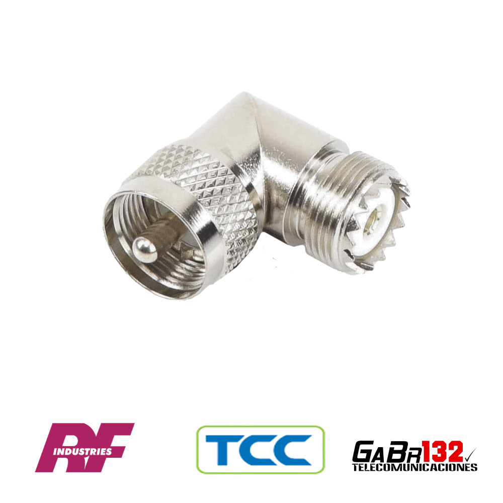 Adaptador PL-259 macho a UHF hembra 90 grados RF Industries y TCC